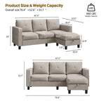 WALSUNNY livingroom sectional couch sectional couch #color_khaki #material_linen-fabric