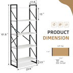 Vongrasig 5 Tier Bookshelf, Modern Industrial Bookcase with Metal Frame | 62” Tall Display Shelf, Free Standing Storage Organizer for Home Office, Living Room, Bedroom