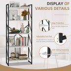 Vongrasig 5 Tier Bookshelf, Modern Industrial Bookcase with Metal Frame | 62” Tall Display Shelf, Free Standing Storage Organizer for Home Office, Living Room, Bedroom