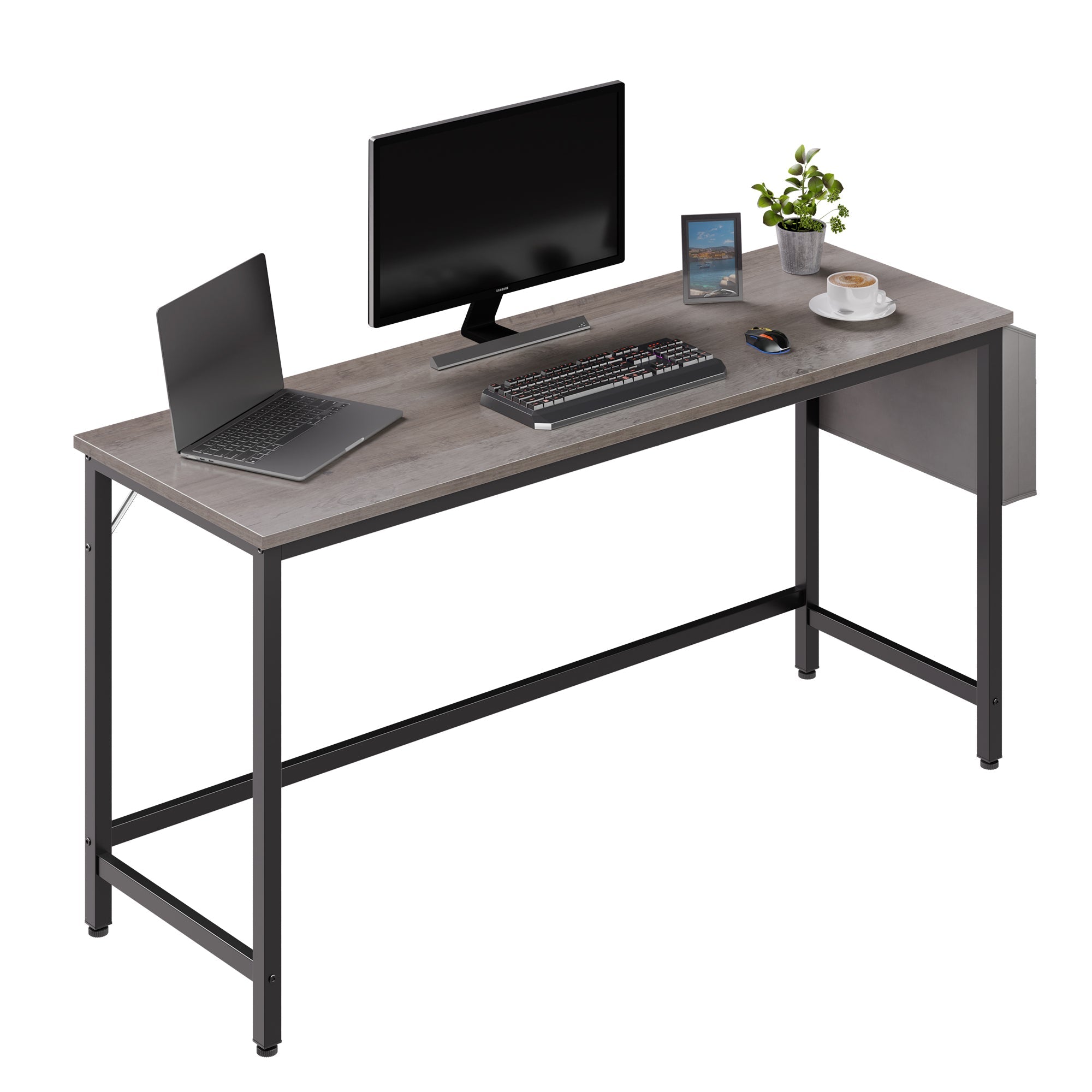 Walsunny 55 inch Home Office Desk with Storage Bag, Study Workstation Modern Simple Design, Student Writing Desk, Office Working Desk, Gray (7346039357616)
