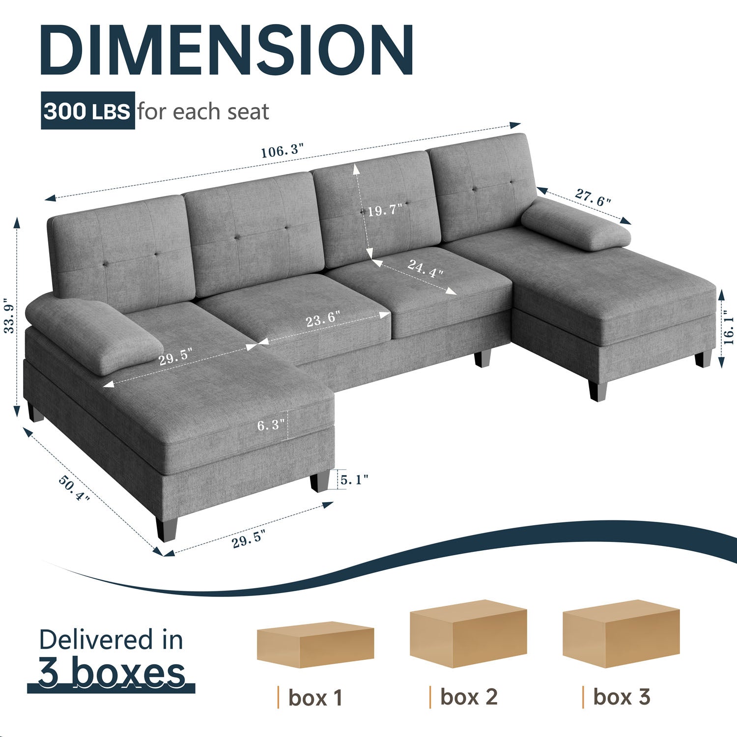 WALSUNNY 106'' Sectional Sofa Couches #color_light-grey