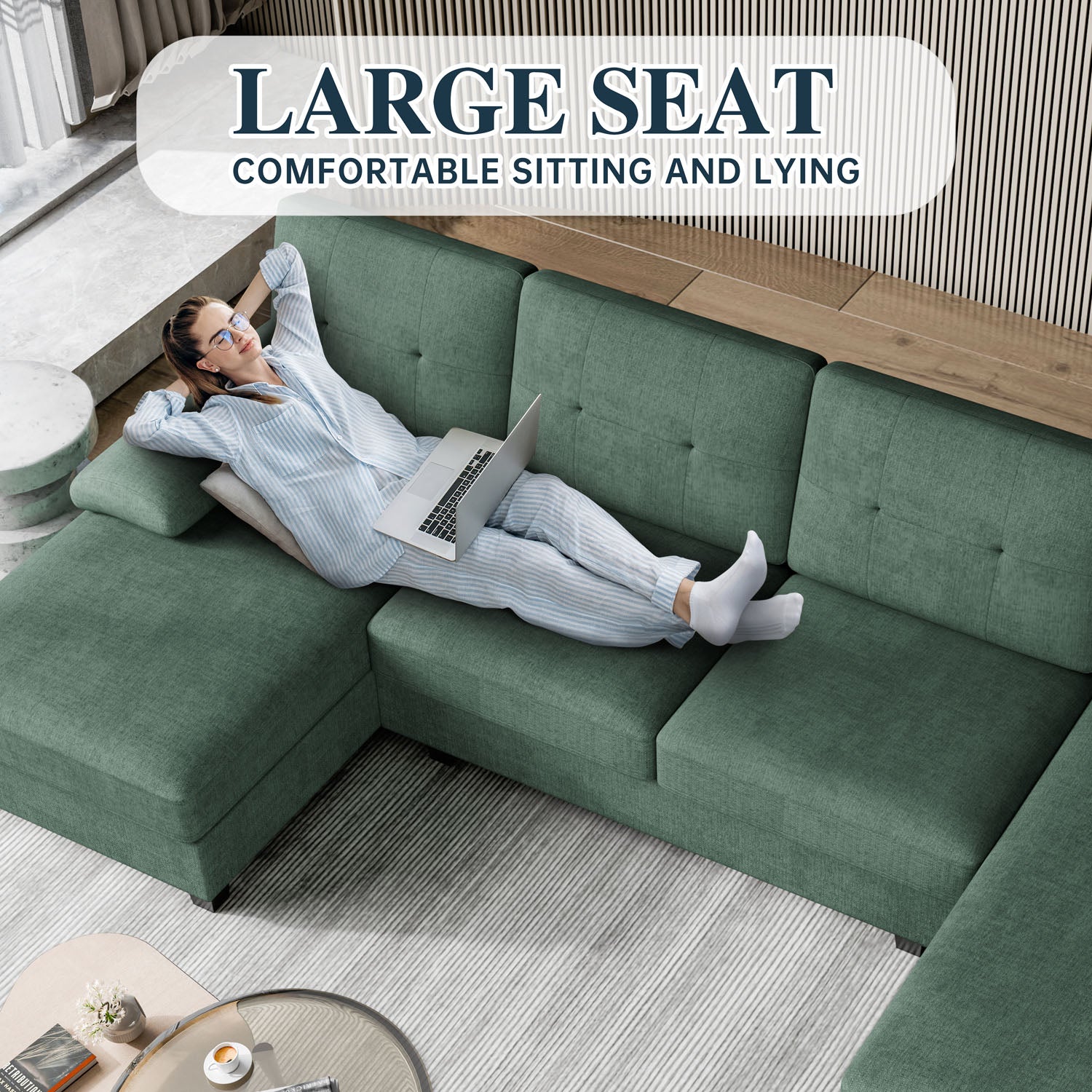 WALSUNNY 106'' Sectional Sofa Couches #color_green