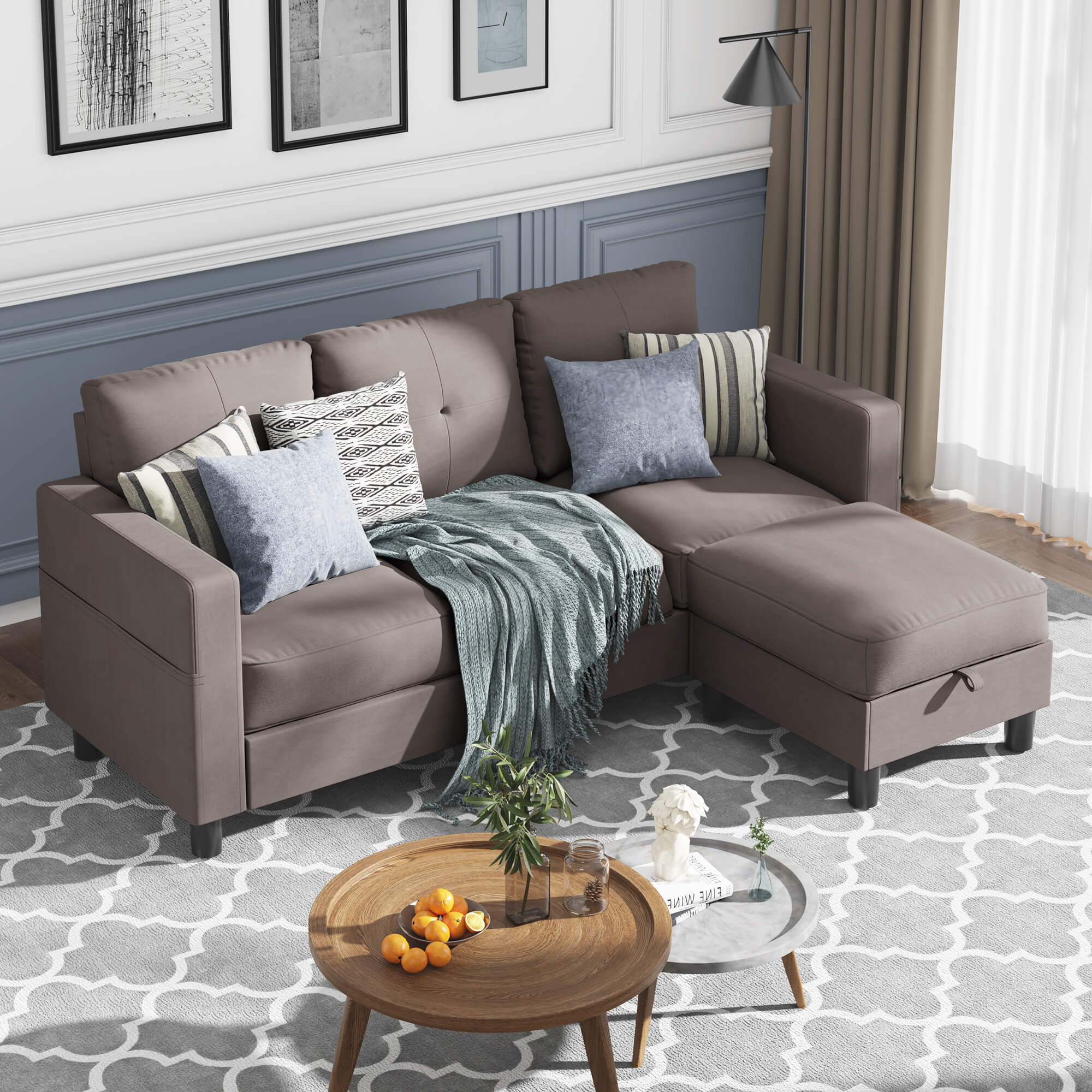 sectional couch WALSUNNY livingroom sectional couch sectional couch #color_brown #material_linen-fabric