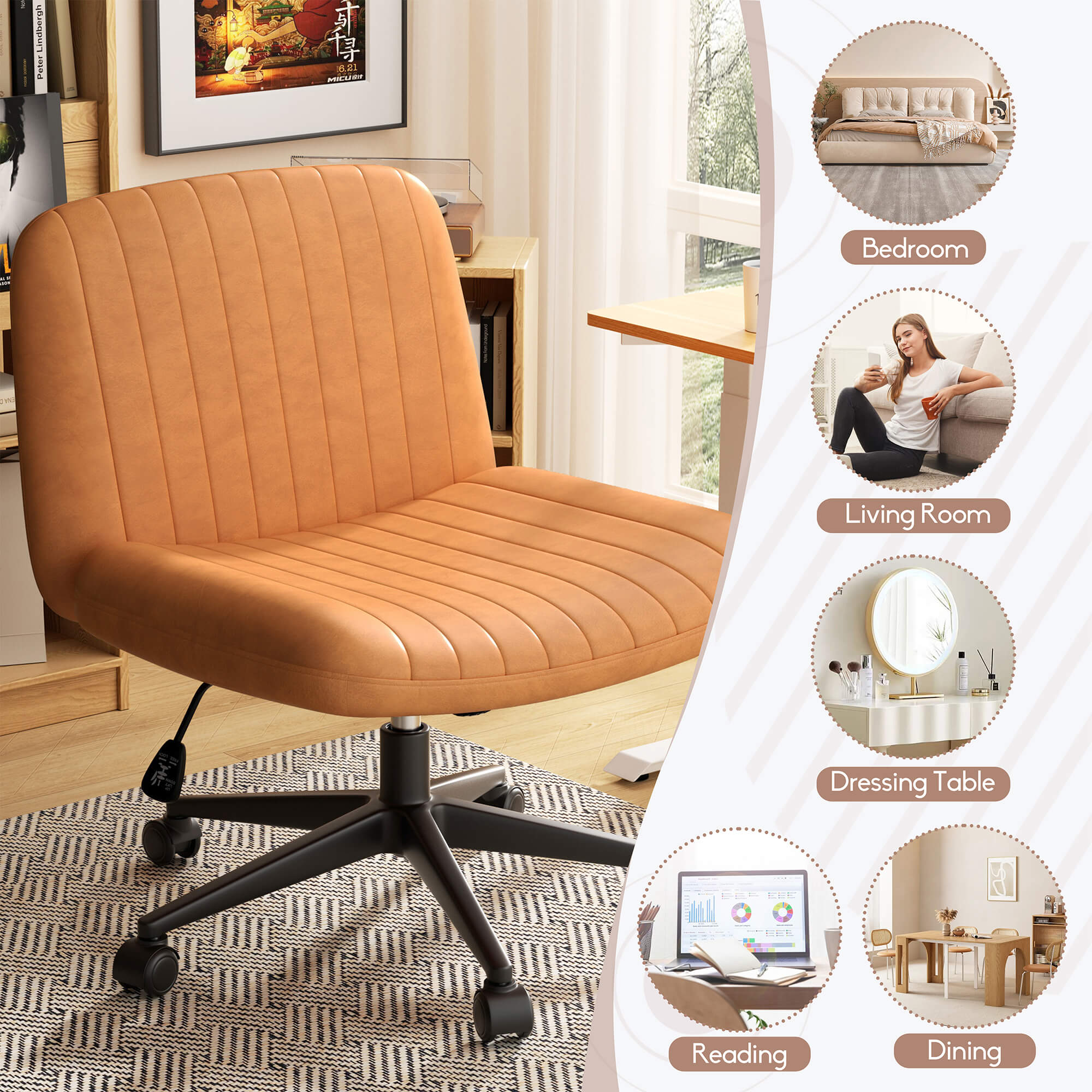 Walsunny Cross Legged Office Chair Armless Wide Chair Cross Legged Office Chair Computer Chair #color_orange #foot_pulley-foot