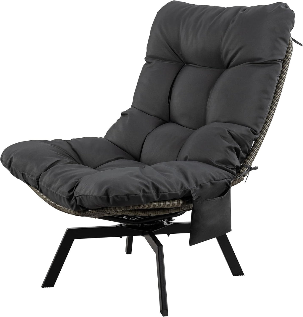 Vongrasig Swivel Wicker Chair PE Rattan Chair with Cushion, Oversized Patio Lounge Chair for Outdoor, Indoor, Balcony, Backyard, Garden, Living Room