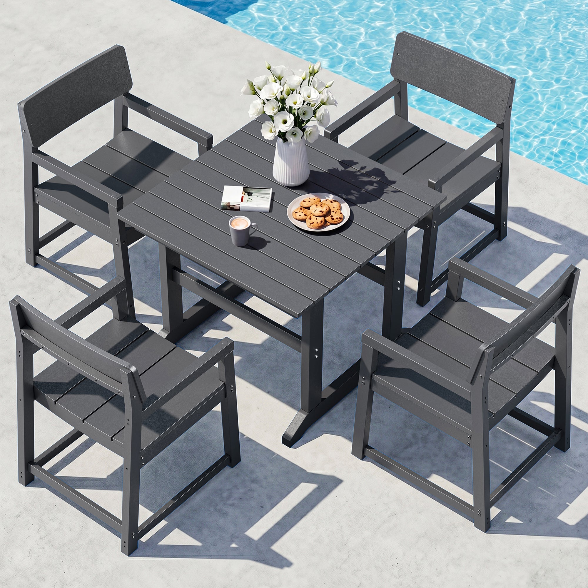 Vongrasig 5 Pieces Patio Dining Set, All Weather Outdoor HDPE Dining Furniture Set with Table and Chairs for 4, Garden Patio Furniture Set for Lawn, Backyard, Poolside