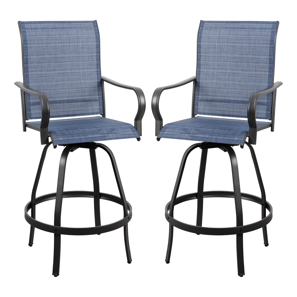 Vongrasig 2 Piece Patio Swivel Bar Chairs, All Weather Metal Textile High Swivel Bar Stools Chairs, Outdoor High Top Bistro Set for Backyard, Lawn Garden, Balcony