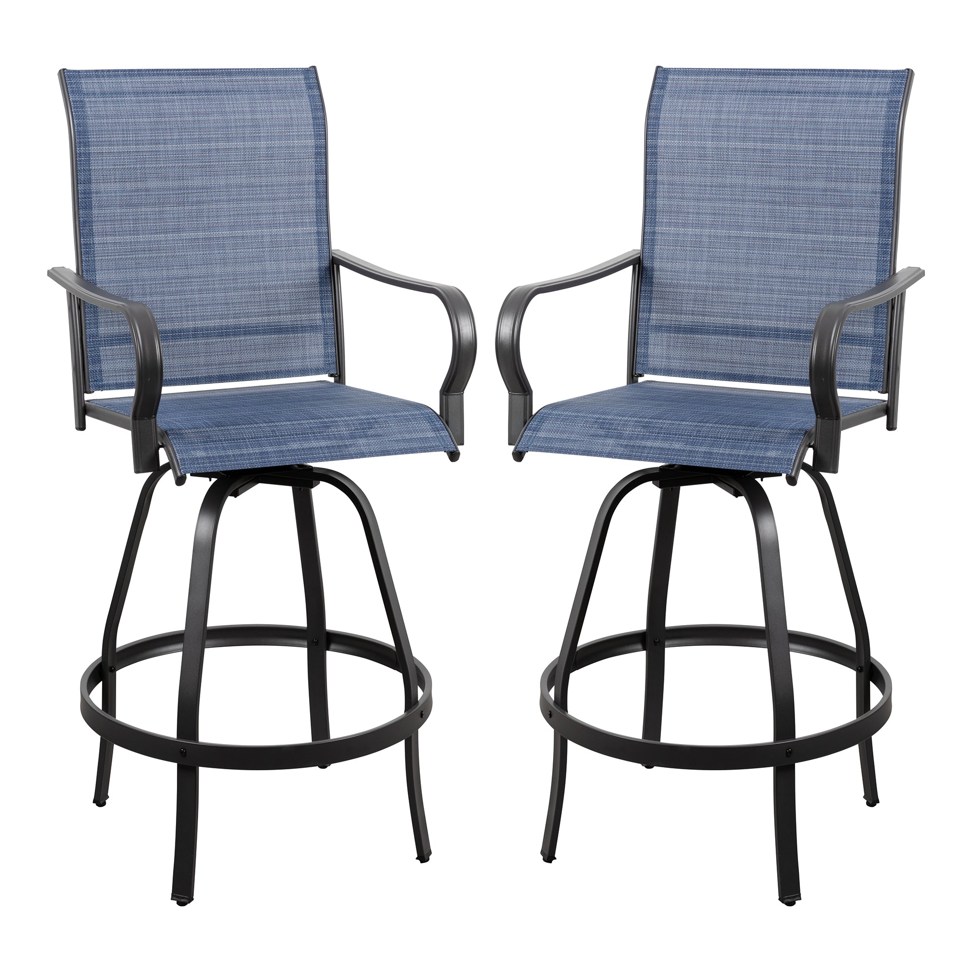 Vongrasig 2 Piece Patio Swivel Bar Chairs, All Weather Metal Textile High Swivel Bar Stools Chairs, Outdoor High Top Bistro Set for Backyard, Lawn Garden, Balcony