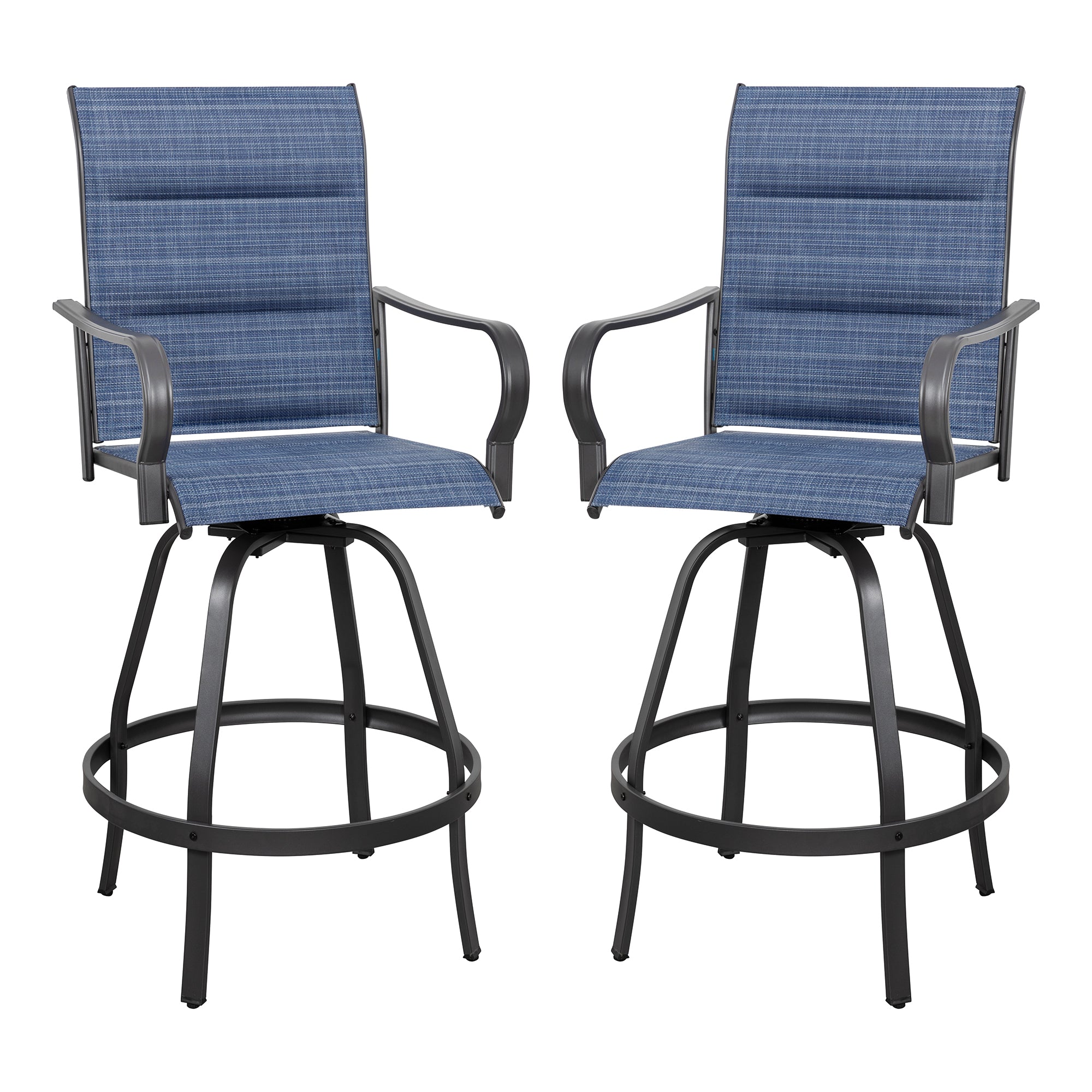 Vongrasig 2 Piece Patio Swivel Bar Chairs, All Weather Metal Textile High Swivel Bar Stools Chairs, Outdoor High Top Bistro Set for Backyard, Lawn Garden, Balcony