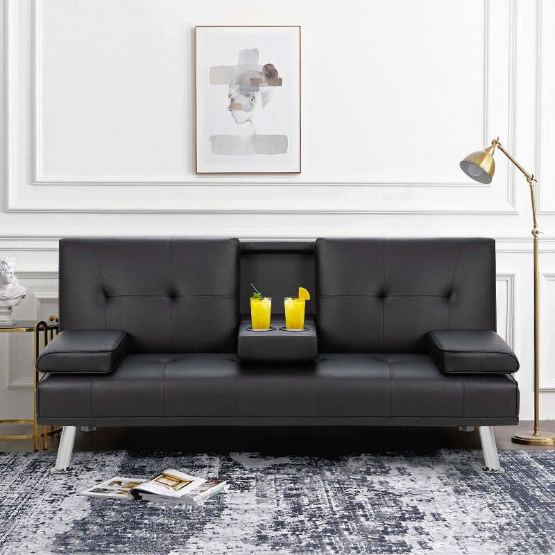 Walsunny livingroom Modern Convertible Sleeper Sofa Bed#color_black