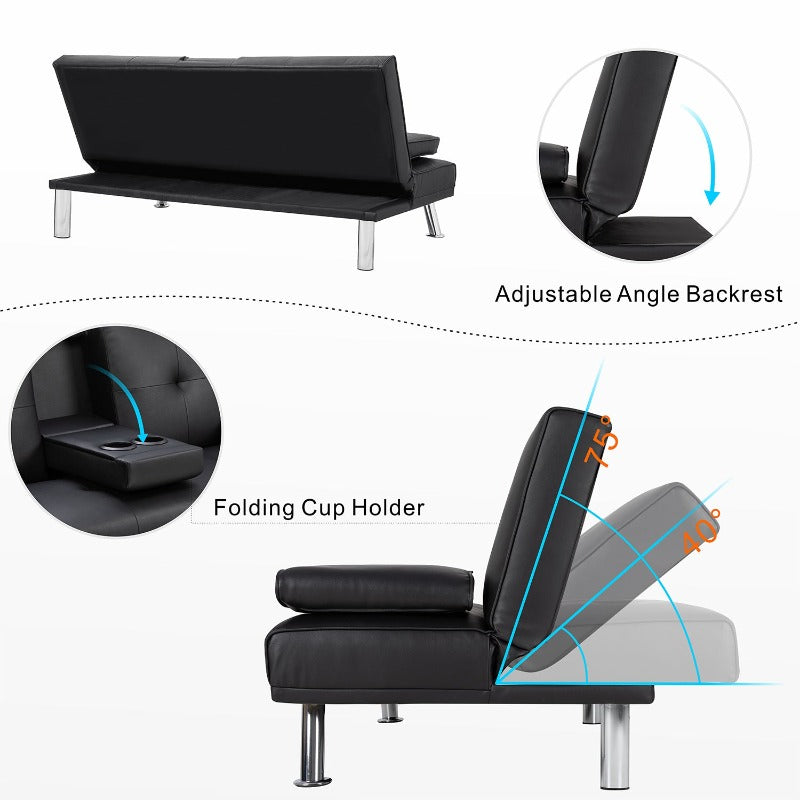 Walsunny livingroom Modern Convertible Sleeper Sofa Bed#color_black