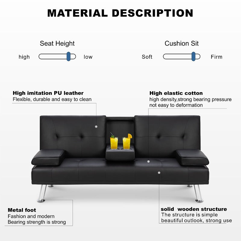 Walsunny livingroom Modern Convertible Sleeper Sofa Bed#color_black