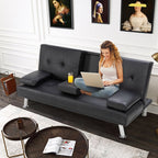 Walsunny livingroom Modern Convertible Sleeper Sofa Bed#color_black