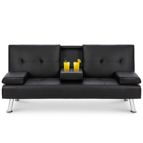 Walsunny livingroom Modern Convertible Sleeper Sofa Bed#color_black