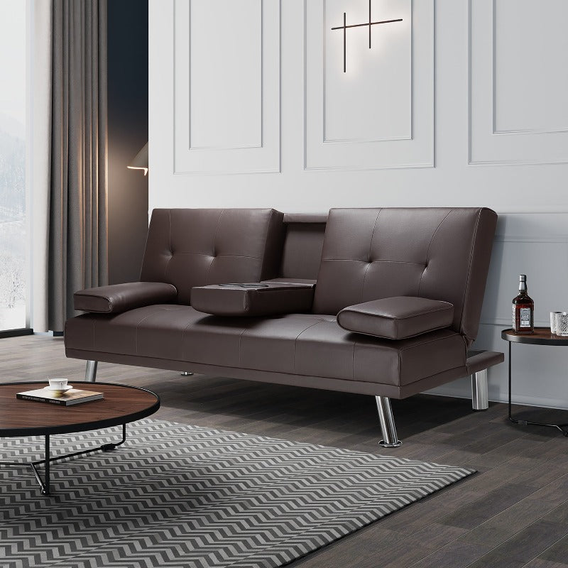 Walsunny livingroom Modern Convertible Sleeper Sofa Bed#color_brown 