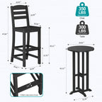 Vongrasig 3 Piece Patio Bar Set, All Weather HDPE High Bistro Stools Chair Set of 2 and Round Pub Bar Table, Outdoor High Top Patio Set for Lawn Garden, Balcony