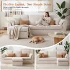Vongrasig Boneless Convertible Sectional Sofa Couch, 3 Seat L Shaped Sofa with Removable Pillows Plush Corduroy Fabric Small Couches for Living Room, Apartment and Office, White