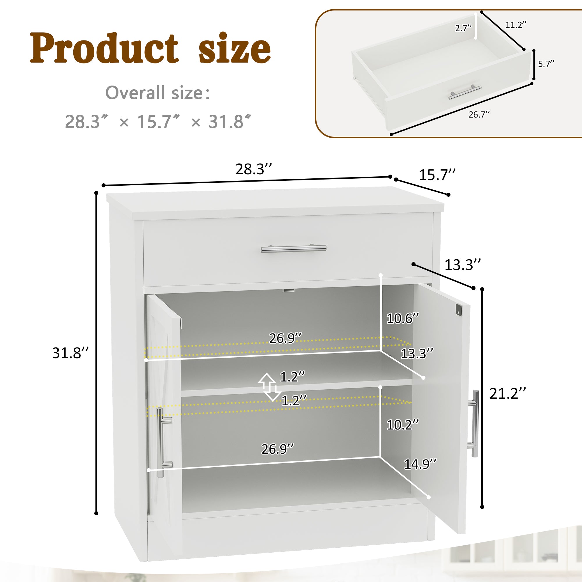 Vongrasig Farmhouse Coffee Bar Cabinet, Small Sideboard Buffet with Storage, Modern Kitchen Storage Cabinet with 1 Drawer and 2 Doors for Kitchen, Dining Room