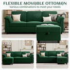 Vongrasig Convertible Sectional Sofa Couch, 3 Seat L Shaped Sofa with Removable Pillows Soft Corduroy Fabric Small Couch Mid Century for Living Room, Apartment and Office, Green