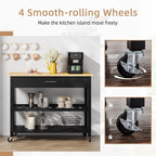 Walsunny 40¡®¡¯ Kitchen Island Storage & Bar Cart with Solid Wood Top#color_black (7278481473712)