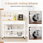 Walsunny 40¡®¡¯ Kitchen Island Storage & Bar Cart with Solid Wood Top#color_white (7278481473712)