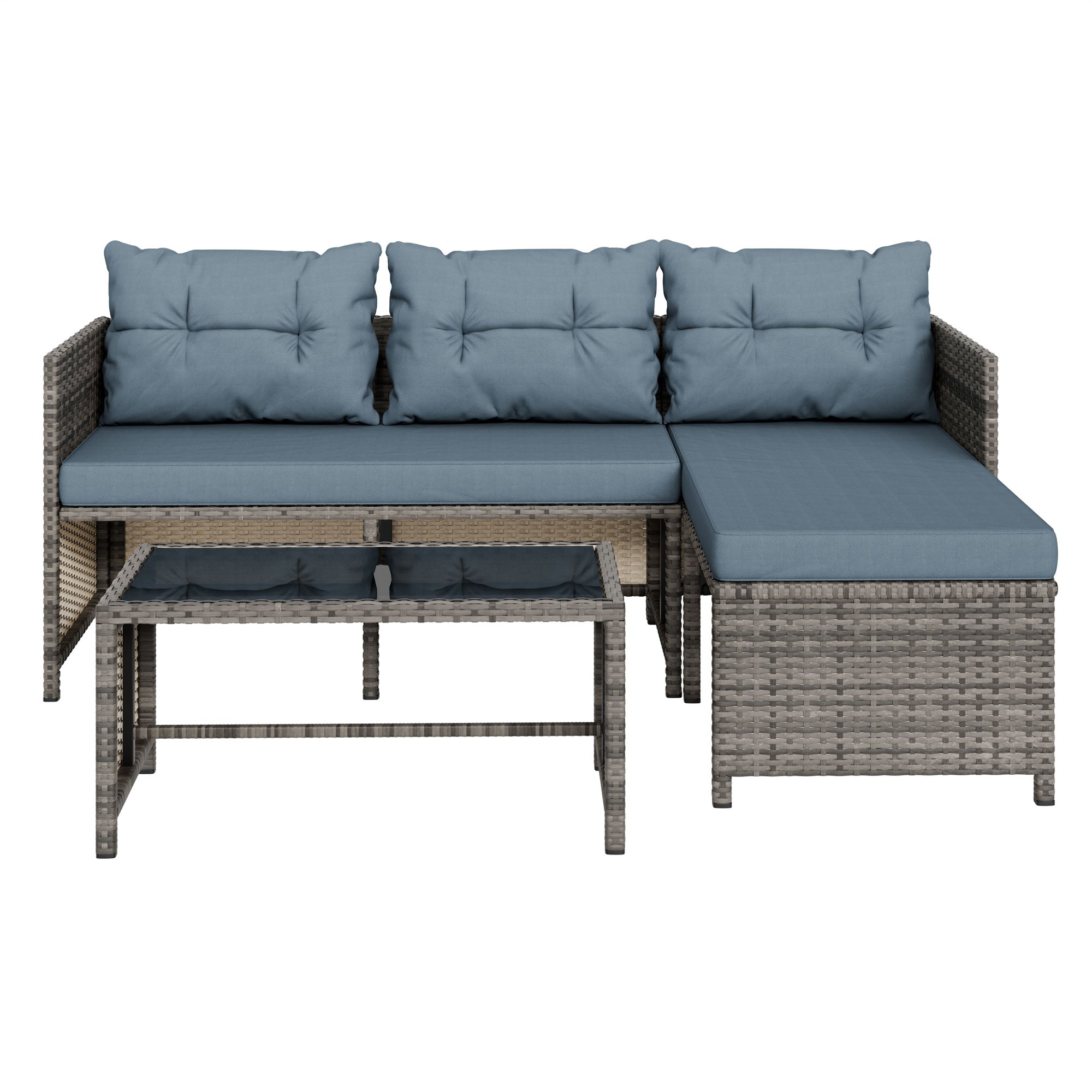 Vongrasig 3 Pieces Patio Furniture Sets, All-Weather Wicker Outdoor Sofa Couch Sectional Set, Small Conversation Set for Patio, Garden w/Cushion, Glass Table