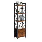Vongrasig 5 Tier Bookshelf with Drawer, Industrial Tall Narrow Bookcase, Display Shelf Modern Wood and Metal Bookshelves, Free Standing Storage Organizer for Office, Living Room