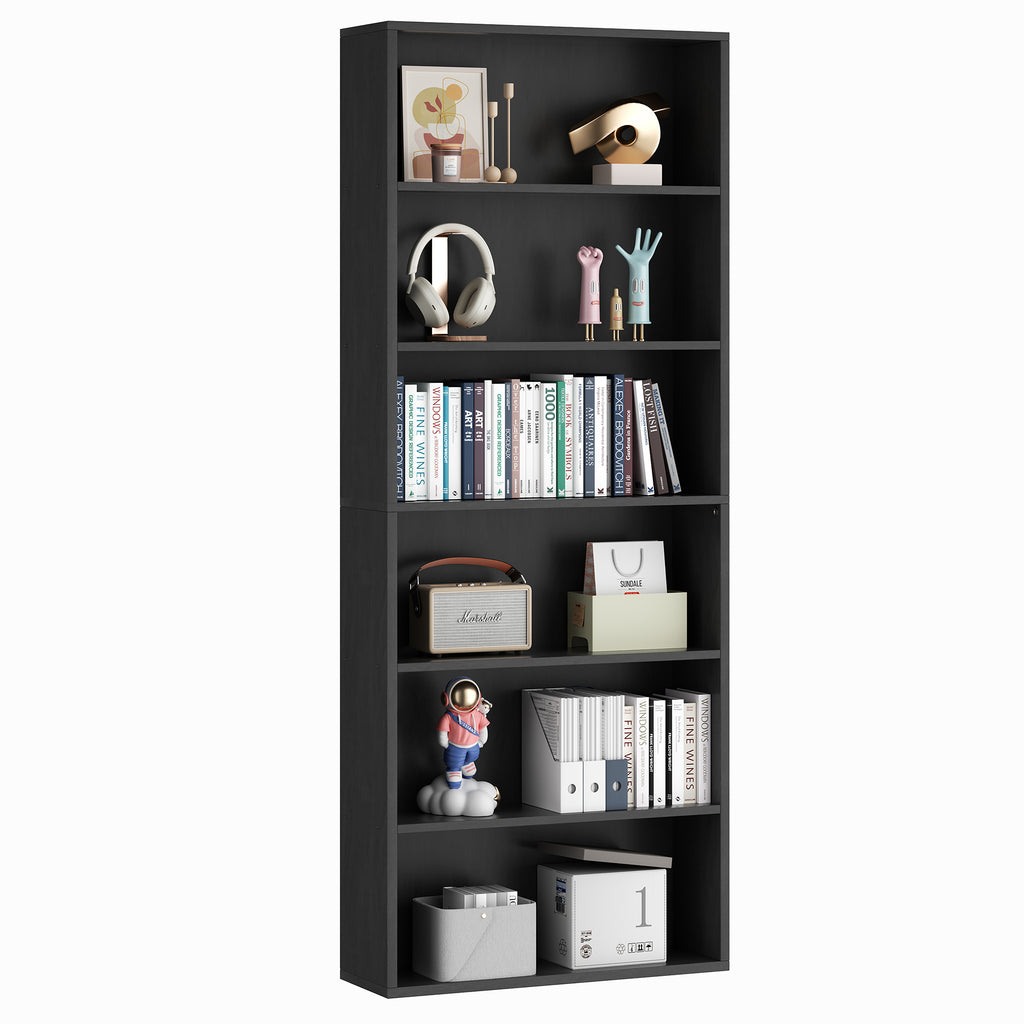 Vongrasig 6-Tier Open Bookcase and Bookshelf, Floor Standing Wood Display Storage Shelves 71 Inch Tall Bookcase Home Decor Furniture for Home Office, Living Room, Bed Room
