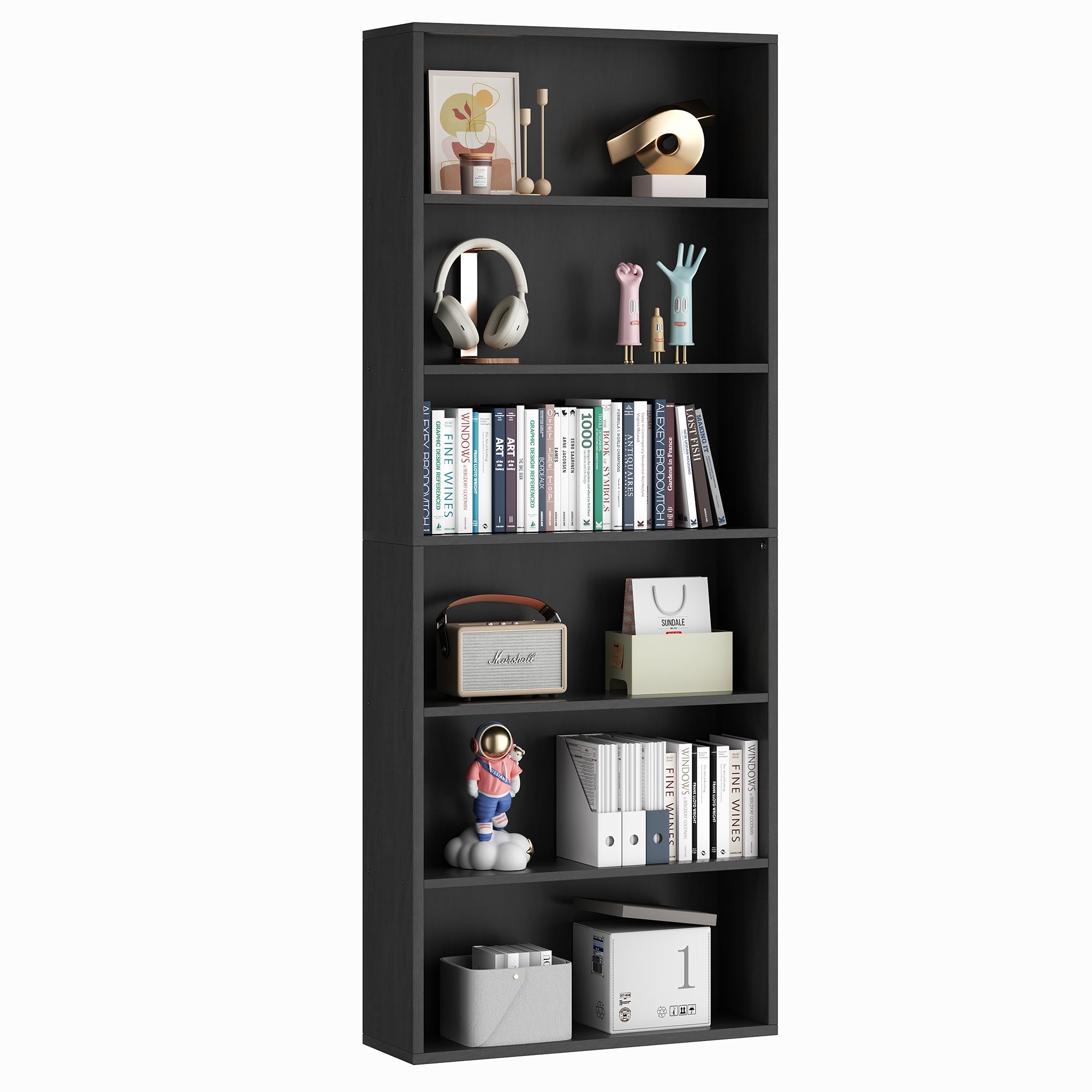 Vongrasig 6-Tier Open Bookcase and Bookshelf, Floor Standing Wood Display Storage Shelves 71 Inch Tall Bookcase Home Decor Furniture for Home Office, Living Room, Bed Room