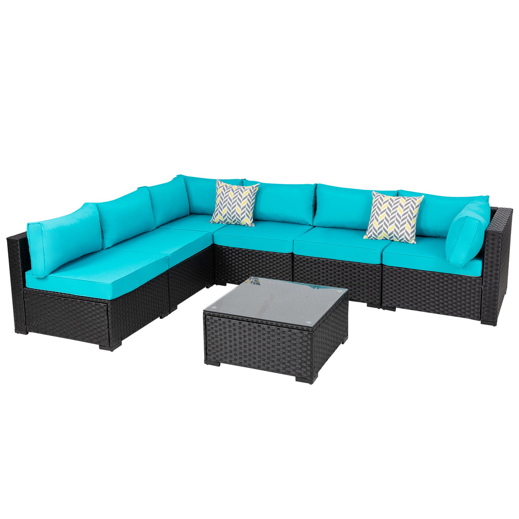 Vongrasig Patio Furniture 7 Pieces Outdoor Sectional Sofa Set, Black Wicker