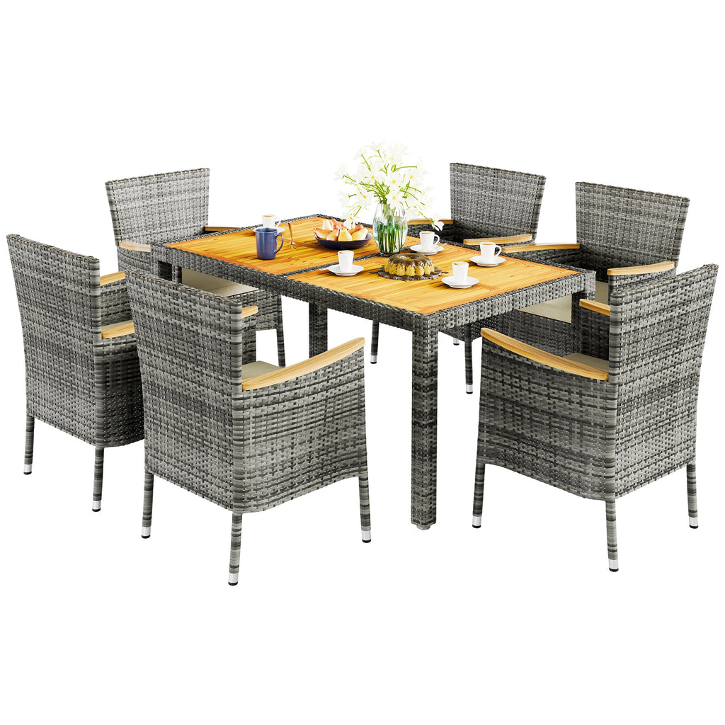 Walsunny 5 Pieces/ 7 Pieces Patio Dining Set, Square Wood Table (7047179927728)