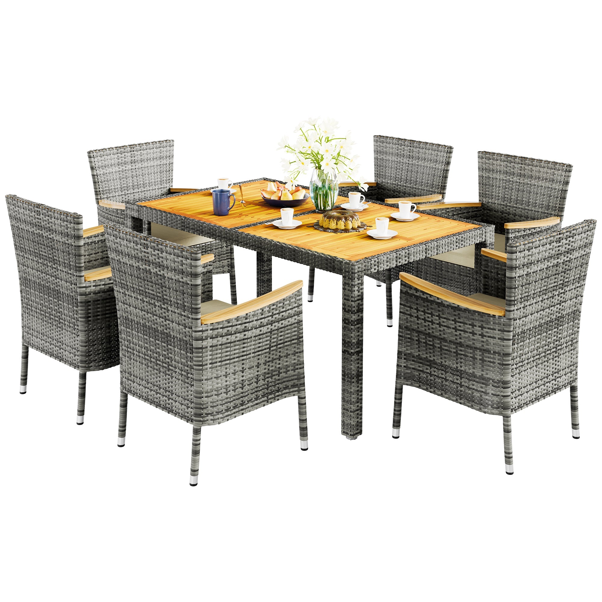 Walsunny 5 Pieces/ 7 Pieces Patio Dining Set, Square Wood Table (7047179927728)