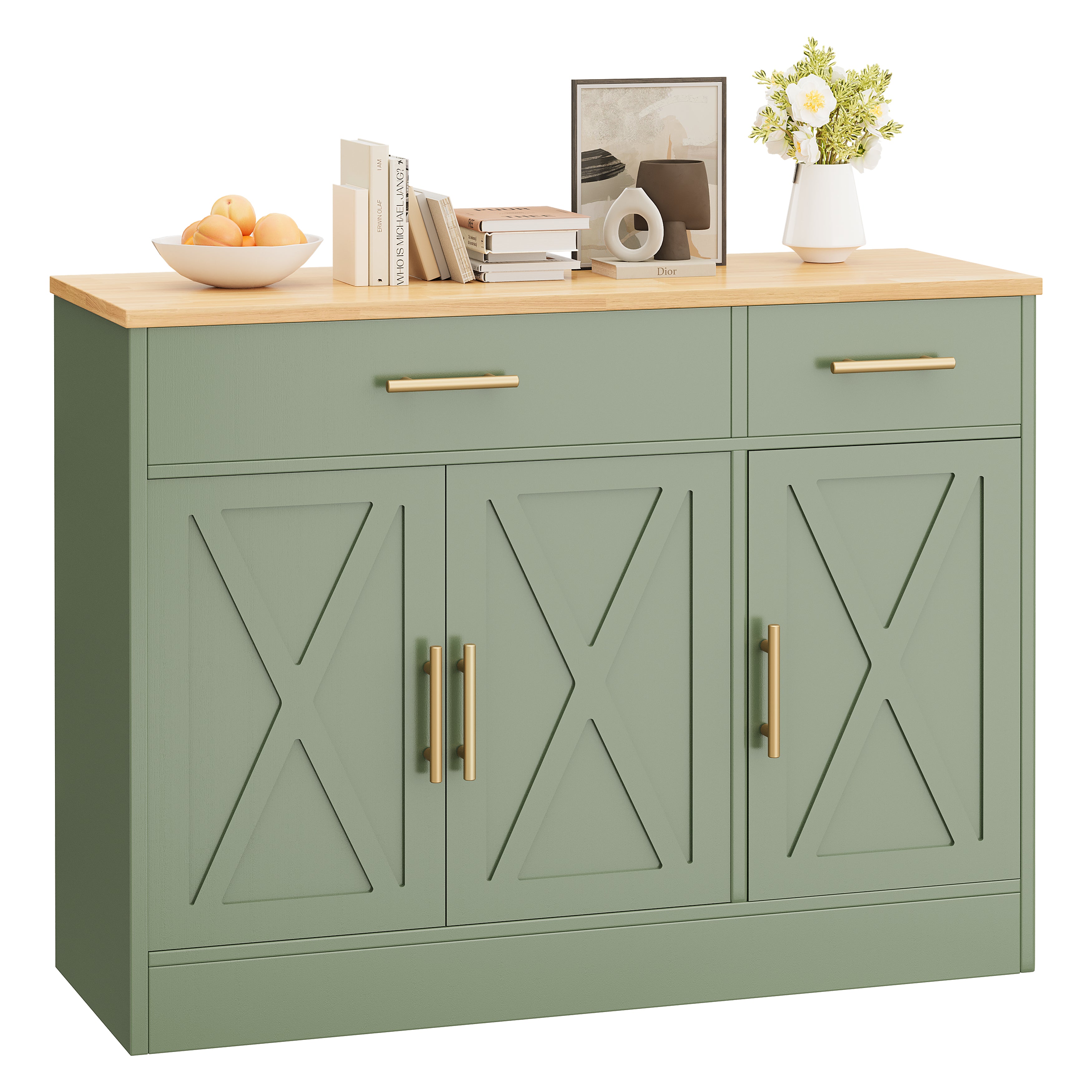 Vongrasig 43” Coffee Bar Cabinet, Farmhouse Buffet Cabinet with Storage, Sideboard Buffet with Drawers and Shelves for Kitchen