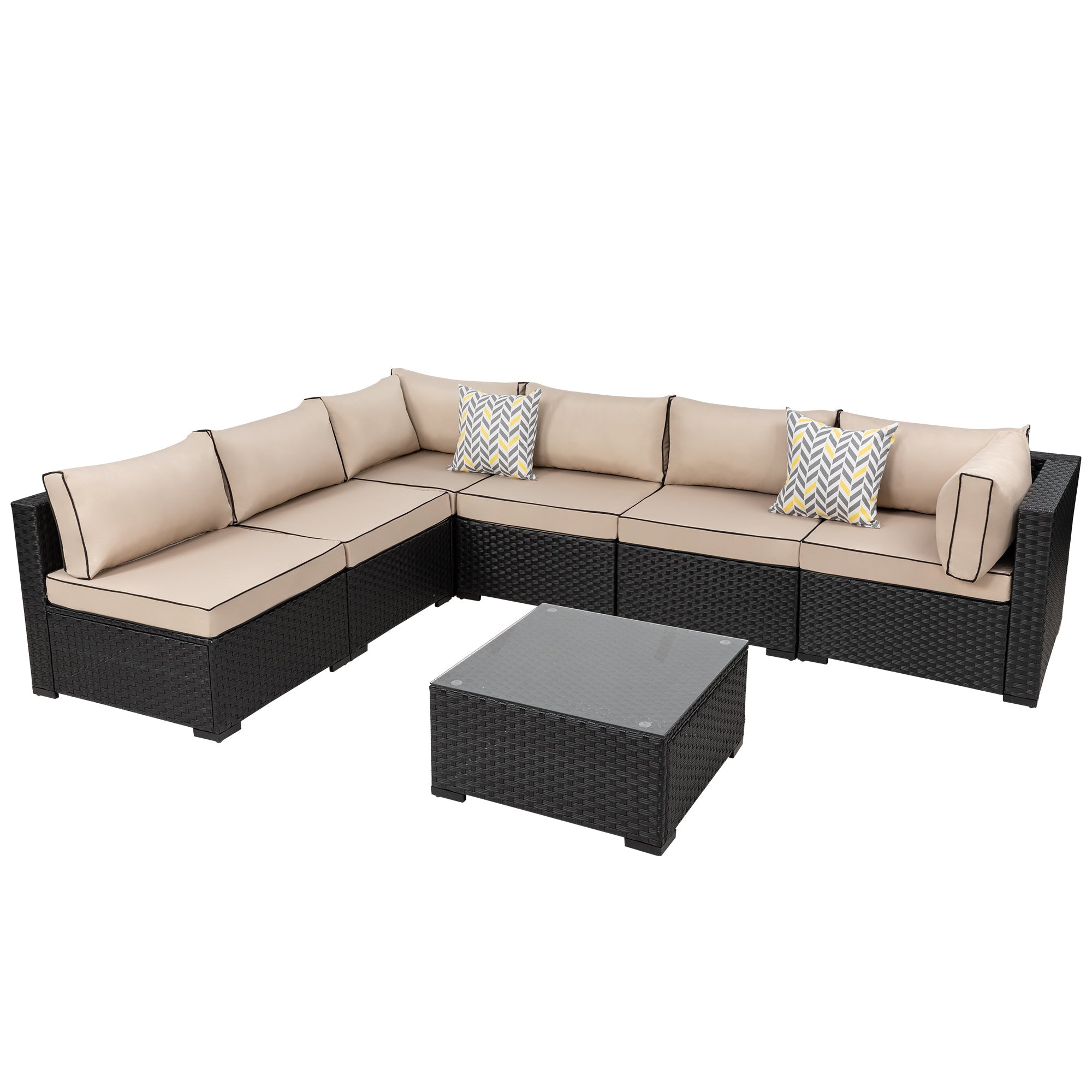 Vongrasig Patio Furniture 7 Pieces Outdoor Sectional Sofa Set, Black Wicker