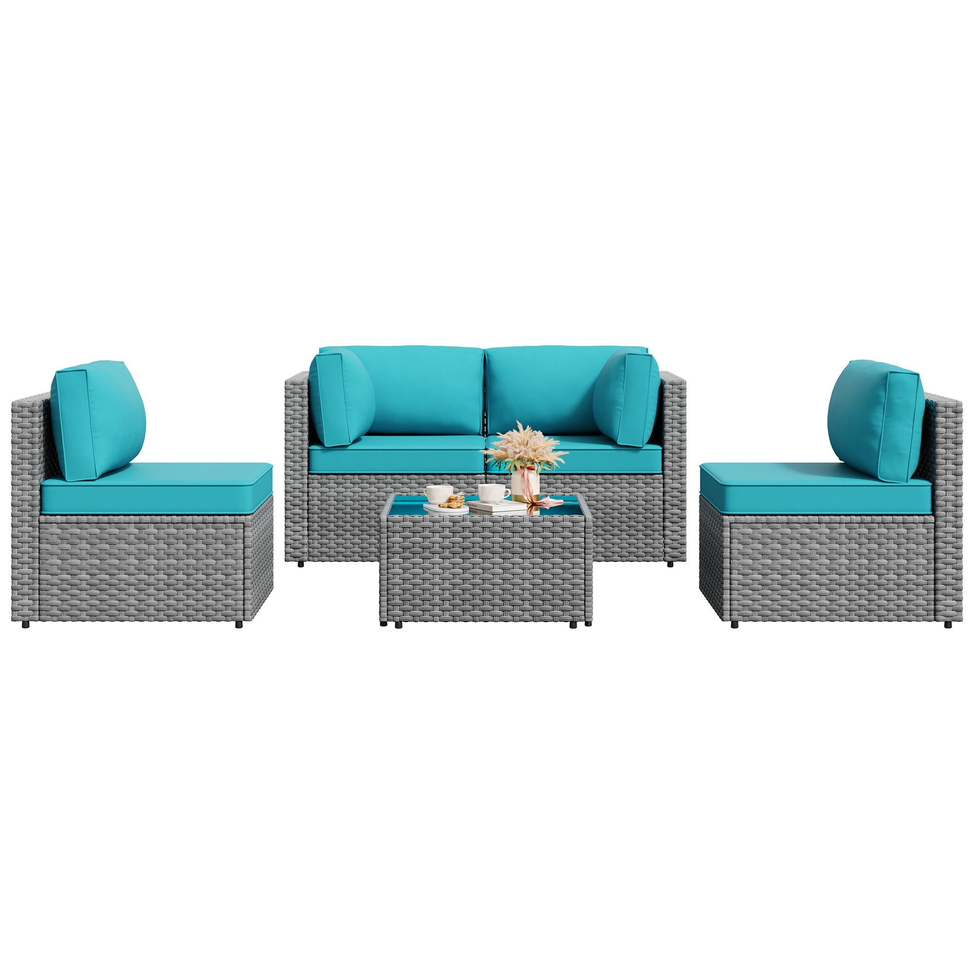 Vongrasig Patio Furniture 5 Pieces Outdoor Sectional Sofas, Sliver Wicker