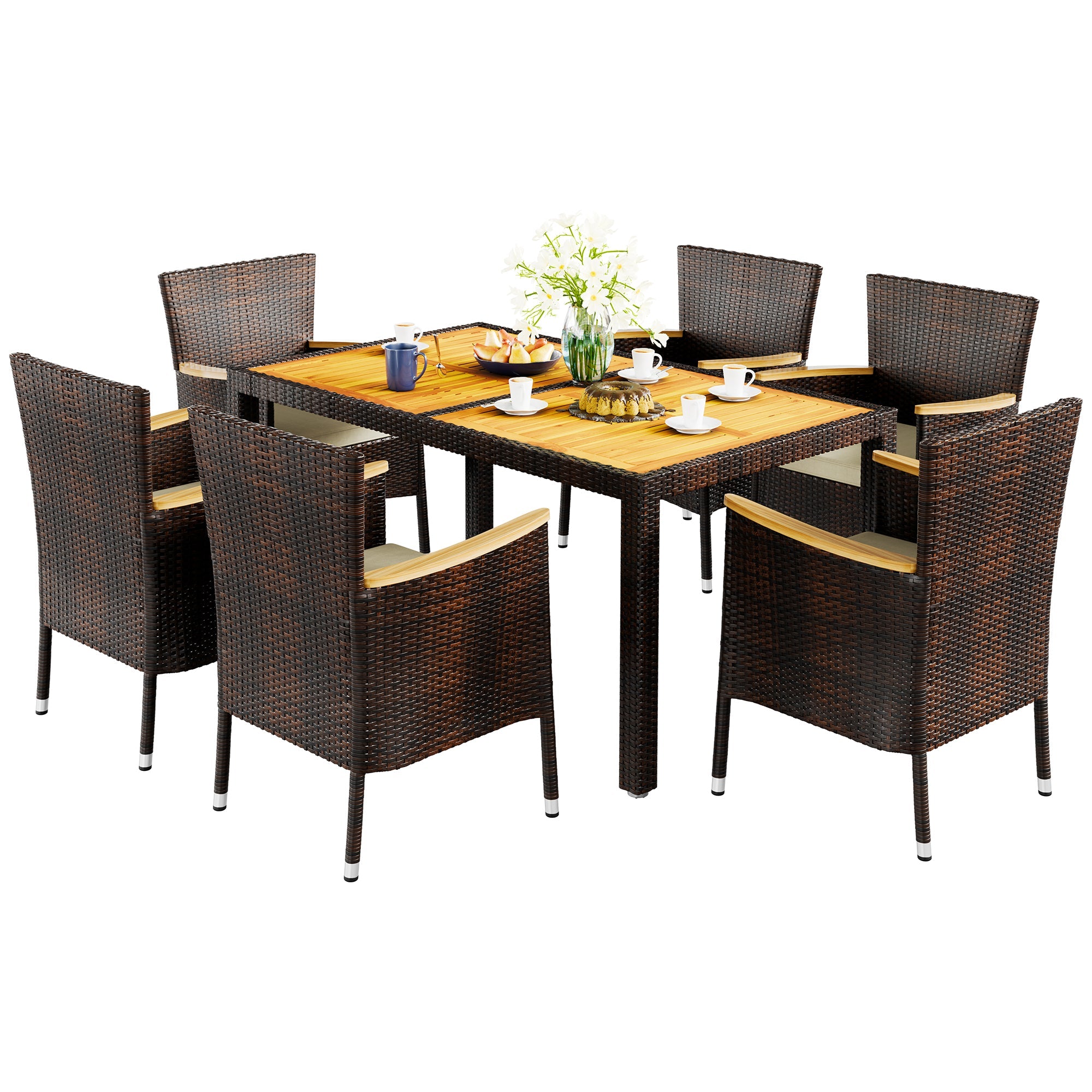 Walsunny 5 Pieces/ 7 Pieces Patio Dining Set, Square Wood Table (7047179927728)