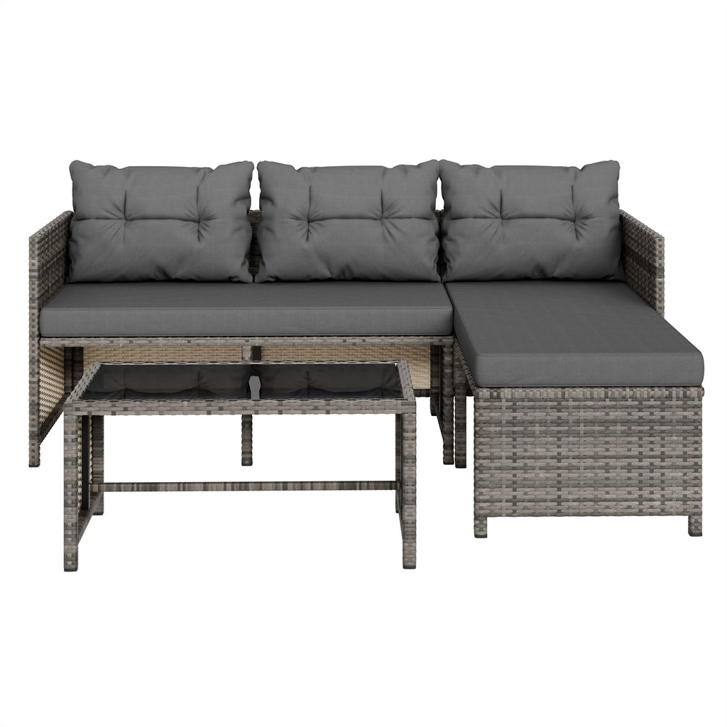 Vongrasig 3 Pieces Patio Furniture Sets, All-Weather Wicker Outdoor Sofa Couch Sectional Set, Small Conversation Set for Patio, Garden w/Cushion, Glass Table