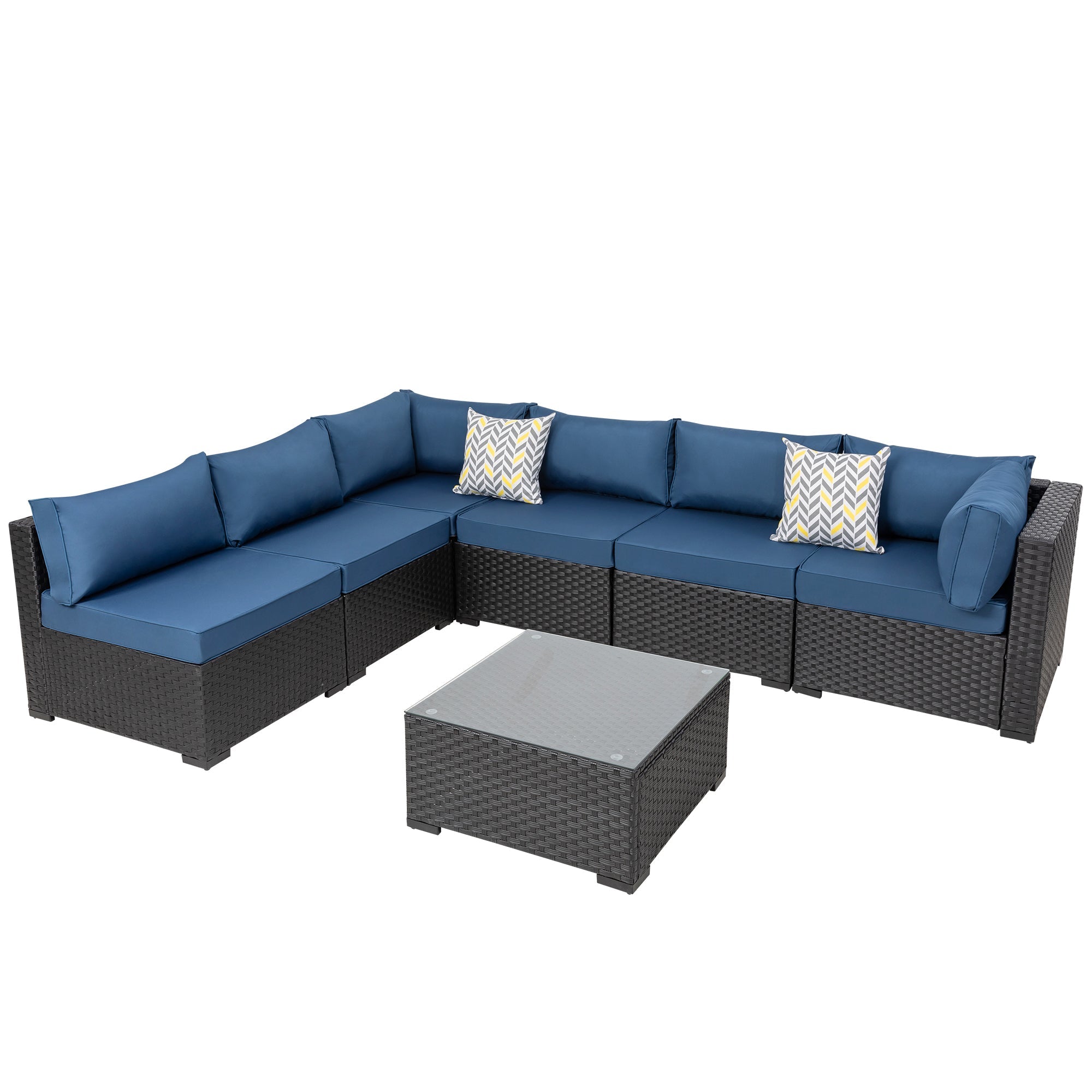 Vongrasig Patio Furniture 7 Pieces Outdoor Sectional Sofa Set, Black Wicker