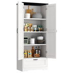 Vongrasig Kitchen Pantry Storage Cabinet with Barn Doors, Drawer and Adjustable Shelves, 4-Tier Tall Rustic Wood Cupboard Locker for Kitchen, Living Room, Bathroom, Dining Room