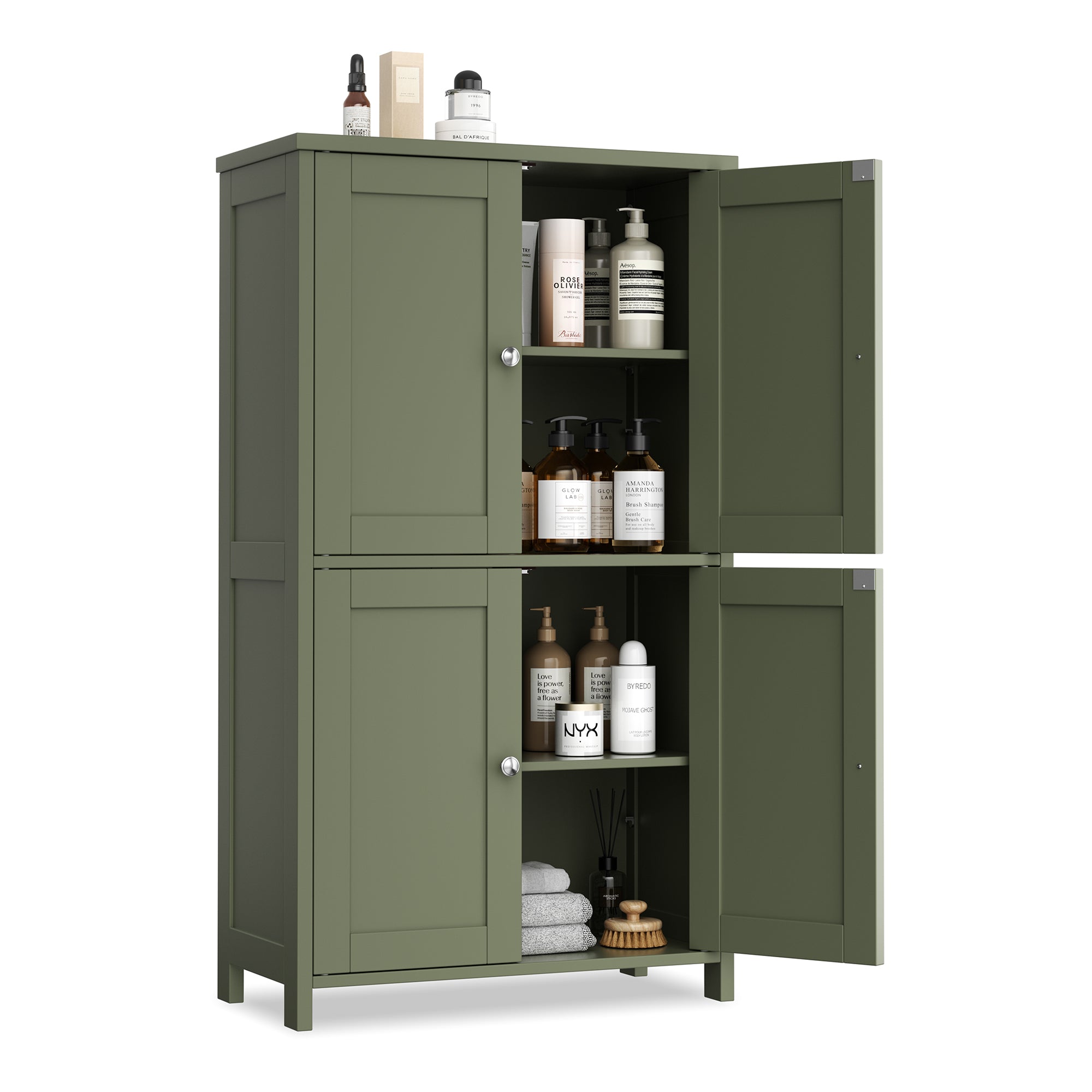 Vongrasig Bathroom Storage Cabinet, Modern Floor Cabinet with Storage, Adjustable Shelves, Freestanding Cabinet for Bthroom, Living Room, Entryway