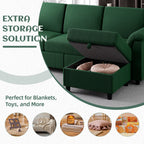 Vongrasig Convertible Sectional Sofa Couch, 3 Seat L Shaped Sofa with Removable Pillows Soft Corduroy Fabric Small Couch Mid Century for Living Room, Apartment and Office, Green