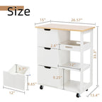 Walsunny 26.57¡®¡¯ Rolling Kitchen Island Storage & Bar Cart with Solid Wood Top#color_white (7278481932464)