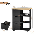 Walsunny 26.57¡®¡¯ Rolling Kitchen Island Storage & Bar Cart with Solid Wood Top#color_black (7278481932464)