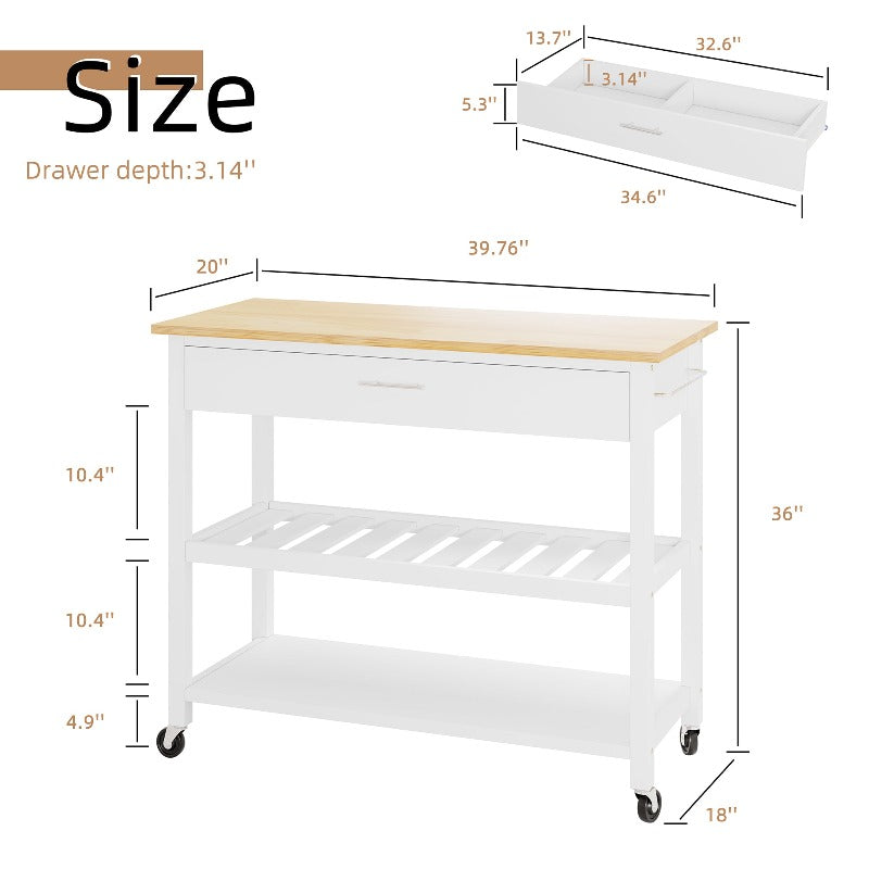 Walsunny 40¡®¡¯ Kitchen Island Storage & Bar Cart with Solid Wood Top#color_white (7278481473712)