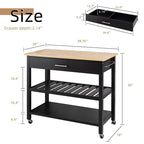 Walsunny 40¡®¡¯ Kitchen Island Storage & Bar Cart with Solid Wood Top#color_black (7278481473712)