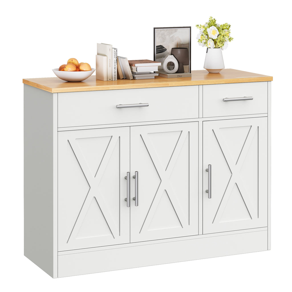 Vongrasig 43” Coffee Bar Cabinet, Farmhouse Buffet Cabinet with Storage, Sideboard Buffet with Drawers and Shelves for Kitchen