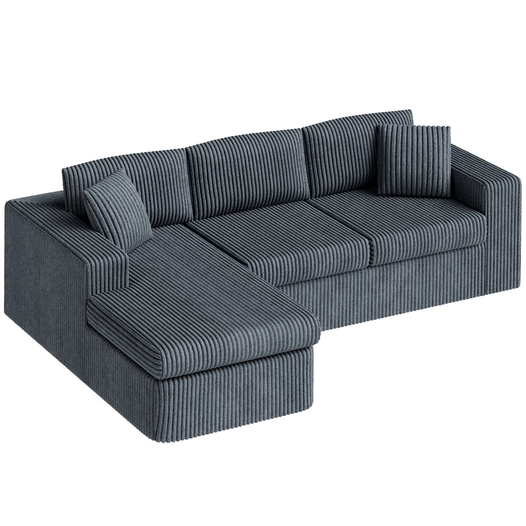Vongrasig 105" Boneless Couches for Living Room, Sectional Couches Modular Sofa with L-Shaped Chaise, Memory Foam Comfy Cloud Couch with Plush Corduroy Fabric, No Assembly Required, Black