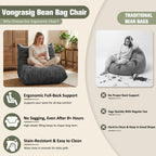 Vongrasig Bean Bag Chair for Adults, Line Fabric Lazy Sofa Couch, Memory Foam Filled Bean Bag Lounge Chair Perfect for Living Room, Bedroom and Office