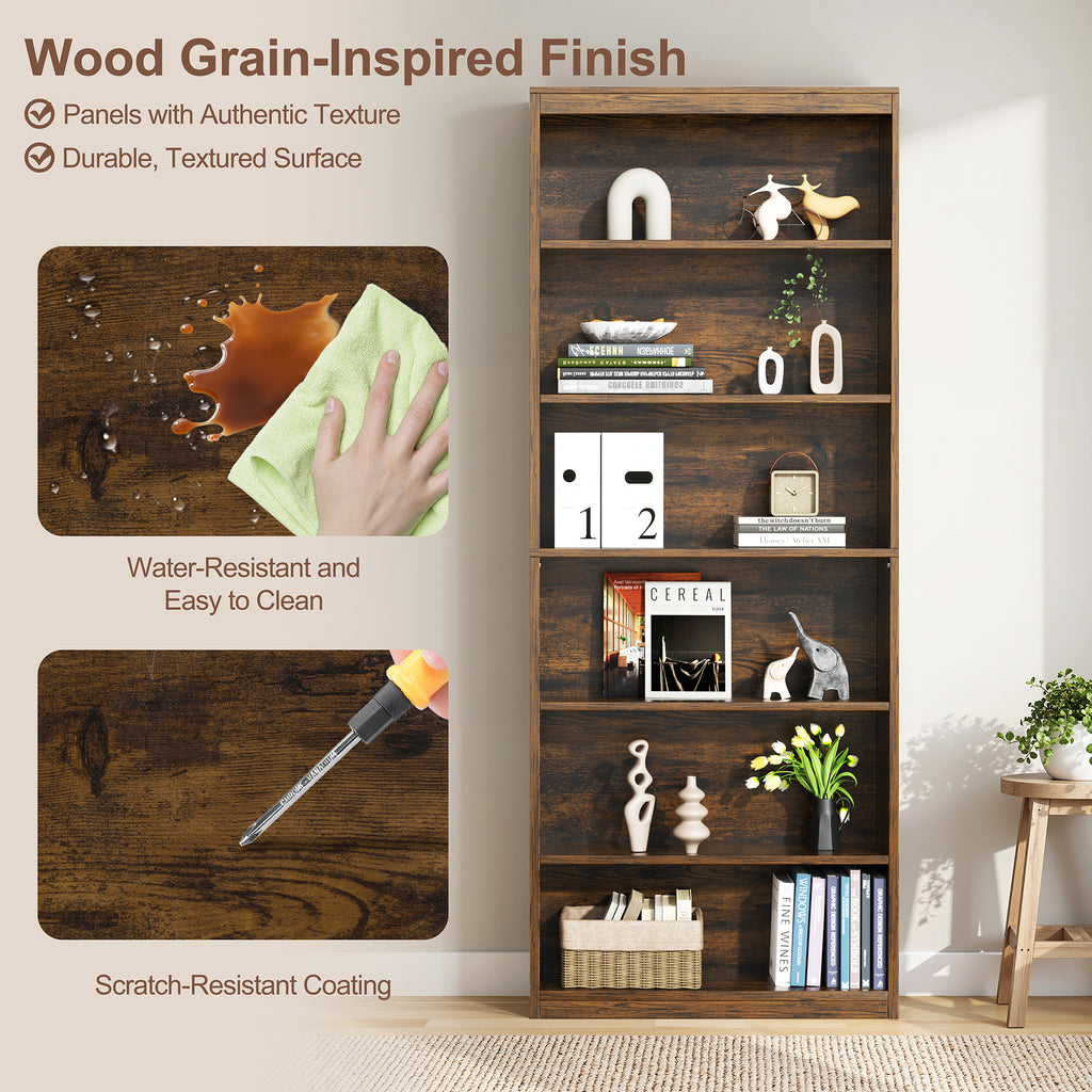 Vongrasig 6-Tier Open Bookshelf, Modern Wood Bookcase| 71" Tall Floor Standing Bookcase, Wood Display Storage Shelf for Home Office Living Room