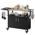 Vongrasig Outdoor Grill Cart, Patio Kitchen Island with Storage, Outdoor Bar Table BBQ Cart Pizza Oven Table with Foldable Stainless Steel Top & Wheels